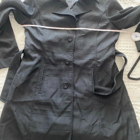 SUZY SHIER TRENCH JACKET RAINCOAT WITH BELT BLACK SHIMMERY FABRIC SIZE XL NWOT - Picture 10 of 10
